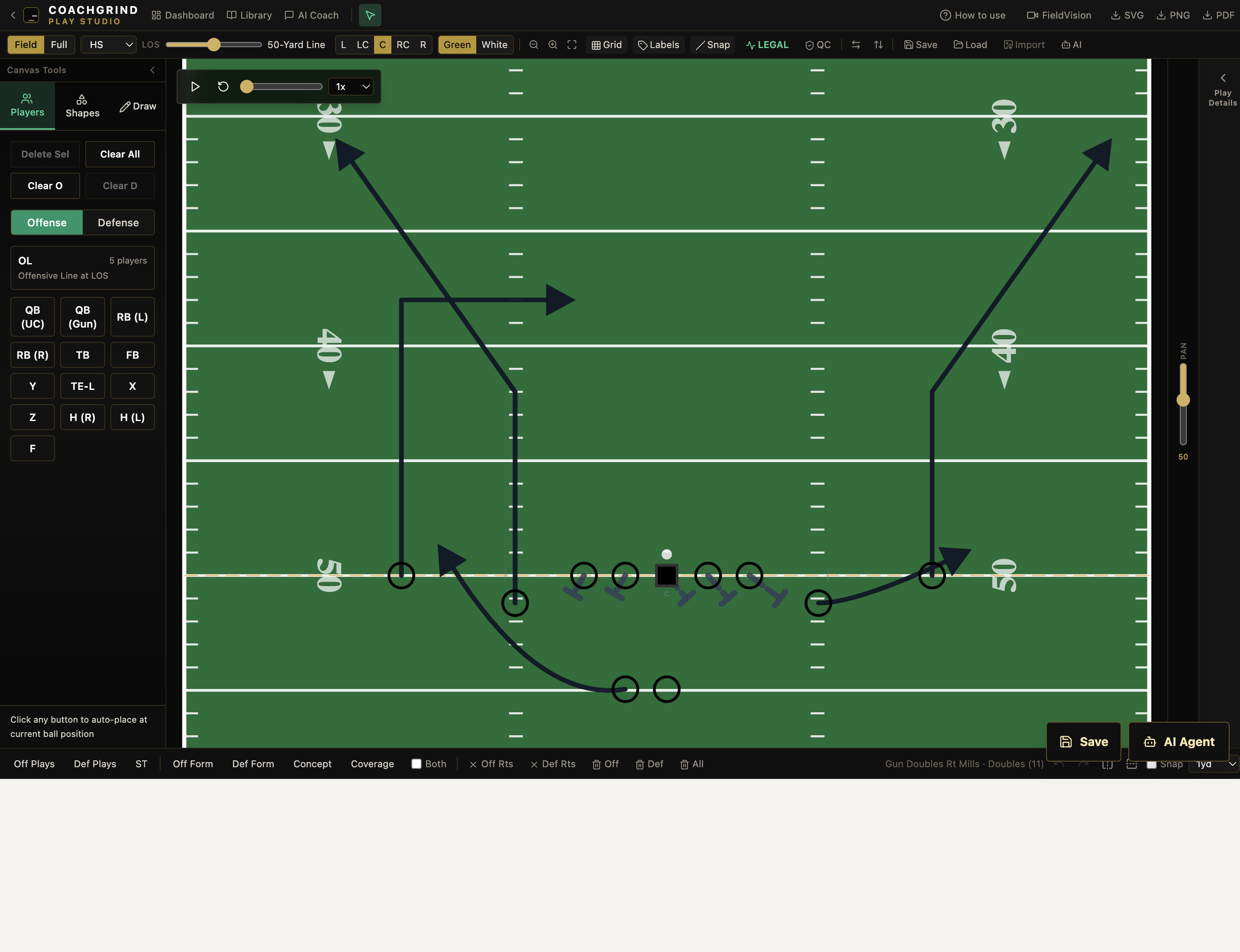 CoachGrind play designer with Gun Trips Mesh on the field